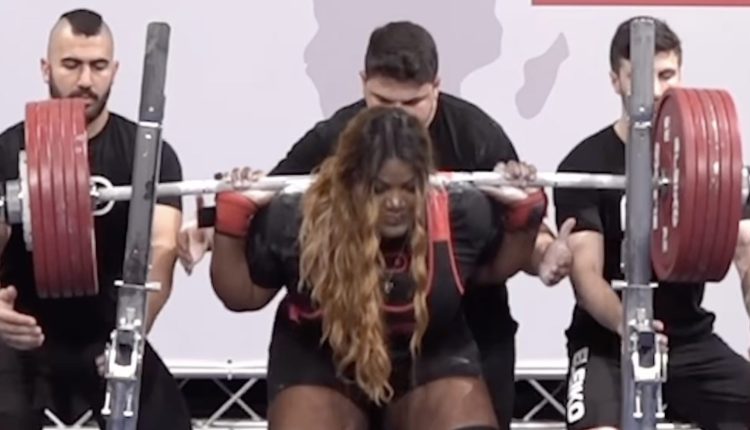 Sonita Muluh (+84 kg) squats with a world record of 285.5 kilograms (629.4 pounds)

