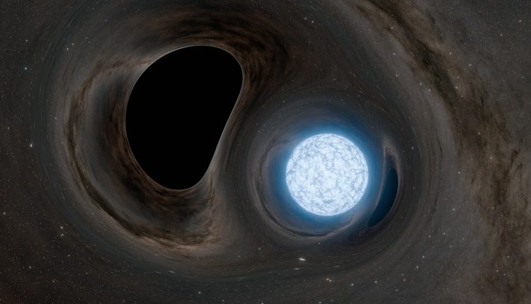 Illustration of black hole consuming a neutron star