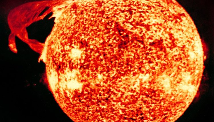 This photograph of the Sun, taken on December 19, 1973, during the third and final manned Skylab mission, shows one of the most spectacular solar prominences ever recorded, spanning more than 588,000 kilometres across the solar surface. Even though the Sun seems active today, new observations suggest it may have been more violent in the past (Credit : NASA)