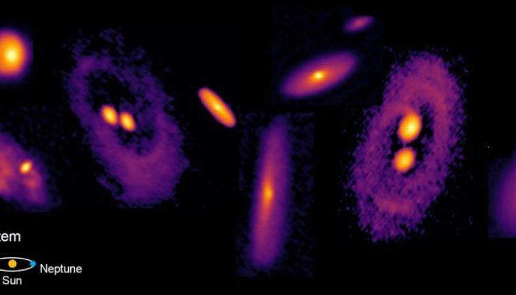 These are high-resolution ALMA images showing dust in protostellar disks, including some circumbinary disks. All of the disks are at the same scale, which highlights their diverse structures. Image Credit: Maureira et al. 2025. Astronomy and Astrophysics