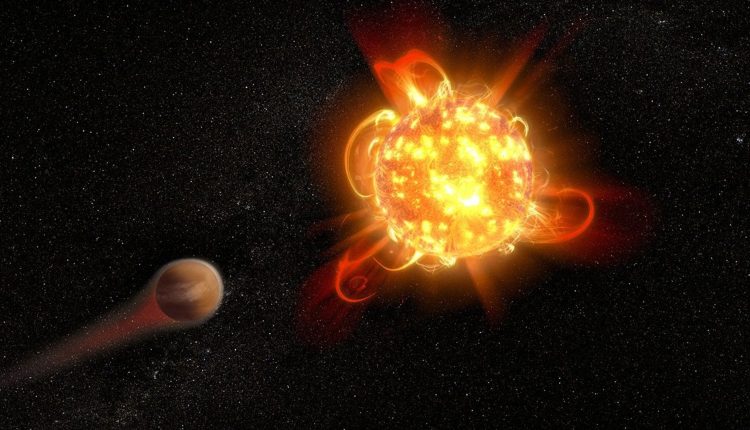 A planet suffering from the flare of a red dwarf star. Credit - NASA/ESA/D. Player (STScI)