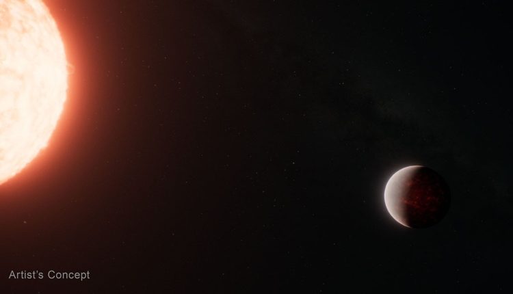 This artist’s concept shows what the hot super-Earth exoplanet TOI-561 b and its star could look like based on observations from NASA’s James Webb Space Telescope and other observatories. Credits: Illustration: NASA, ESA, CSA, Ralf Crawford (STScI)