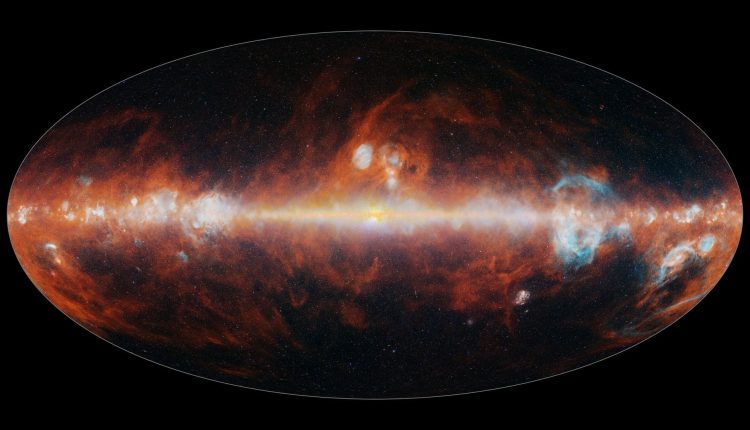 NASA’s SPHEREx has mapped the entire sky in 102 infrared colors, which are invisible to the human eye but can be used to reveal different features of the cosmos. Credit: NASA/JPL-Caltech