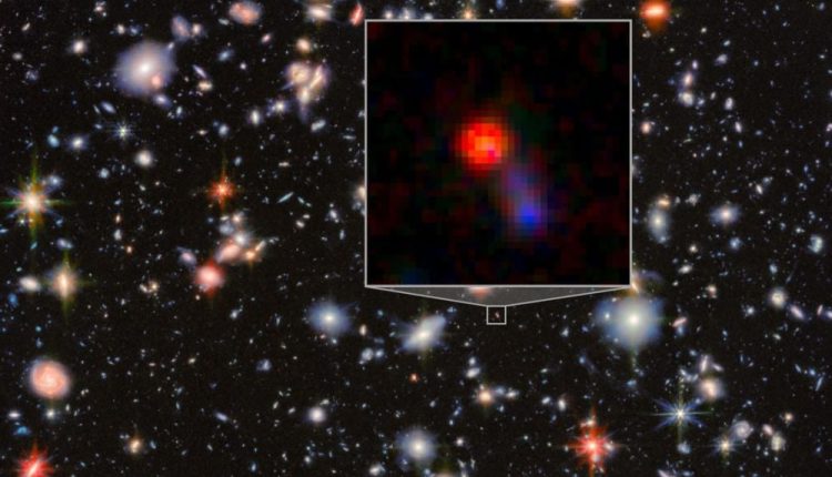 The JWST examined a puzzling a galaxy from when the Universe was only about 800 million years old. When observed in visible and UV light, it appears much like any other galaxy. But in infrared, the JWST can see its supermassive black hole, which is accreting massive amounts of matter and emitting extreme radiation. Image Credit: ESA/Webb, NASA &amp; CSA, G. Östlin, P. G. Perez-Gonzalez, J. Melinder, the JADES Collaboration, M. Zamani (ESA/Webb)